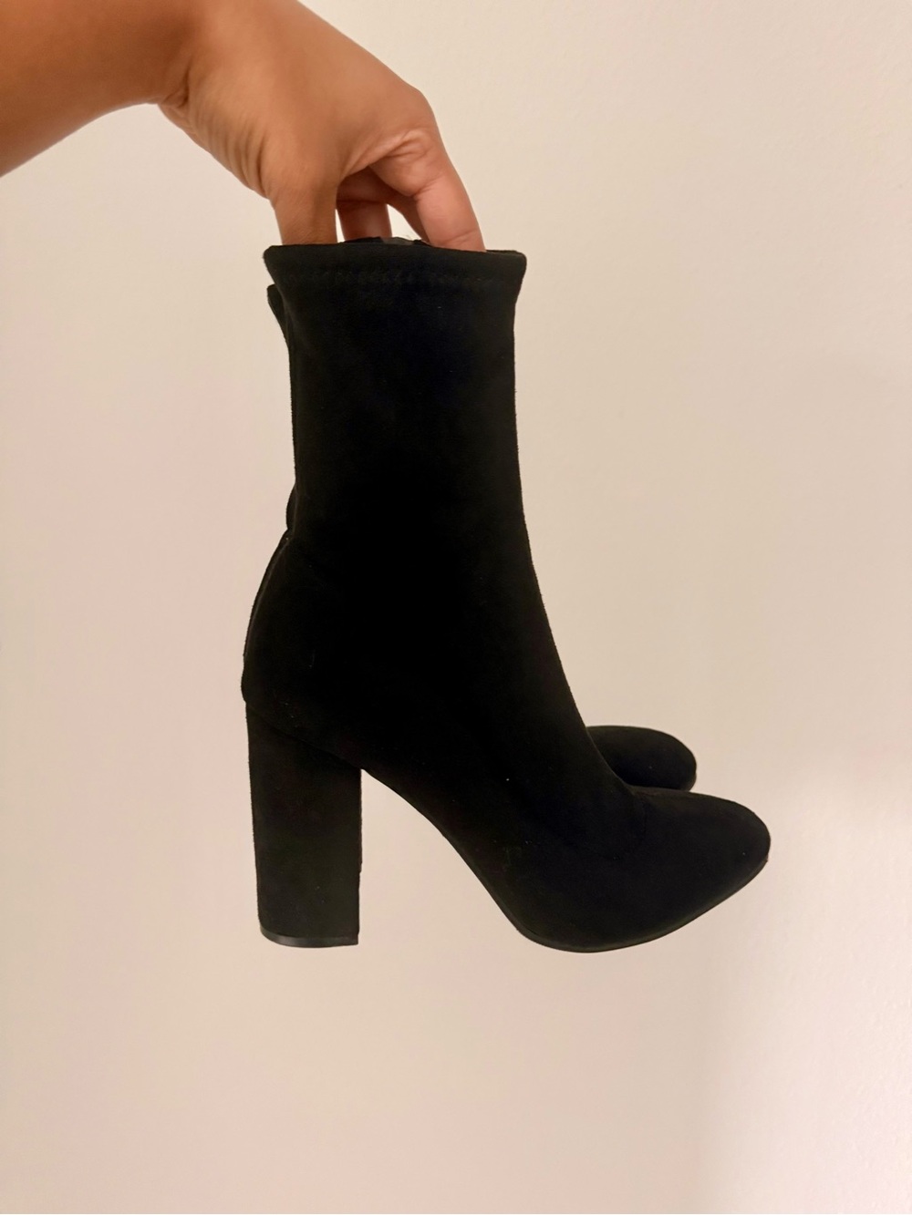 Black Stretch Sock Booties with Block Heel - Women